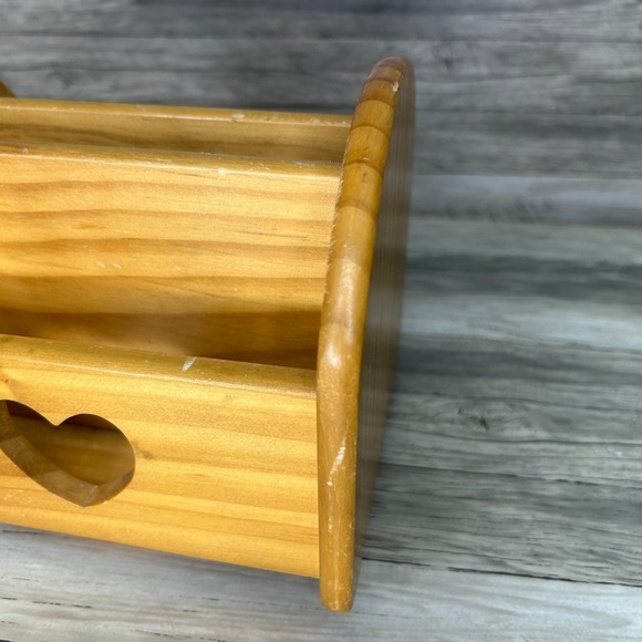 Wooden Heart Napkin Holder Mail Remote Lazy Susan Spins Country Rustic Cottage - Picture 5 of 9